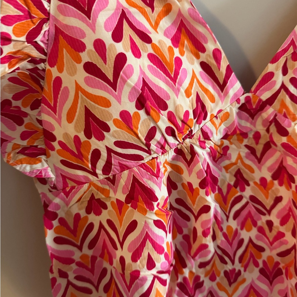 Easter / Spring Top Pink Lily Patterned Ruffle Ti… - image 2